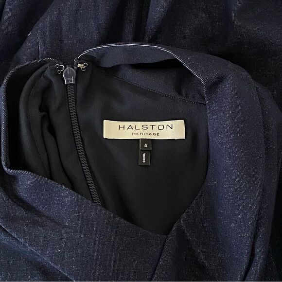 Halston Heritage Stretch Dark Denim Faux Wrap Sleeveless Bodycon Mini Dress Sz 4 - Picture 12 of 16